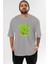 Boo Bear Ön Baskılı Gri Oversize T-Shirt Unisex Erkek Kadın Bisiklet Yaka 1