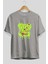 Boo Bear Ön Baskılı Gri Oversize T-Shirt Unisex Erkek Kadın Bisiklet Yaka 2