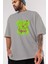 Boo Bear Ön Baskılı Gri Oversize T-Shirt Unisex Erkek Kadın Bisiklet Yaka 3