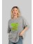 Boo Bear Ön Baskılı Gri Oversize T-Shirt Unisex Erkek Kadın Bisiklet Yaka 4