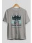 Kitsune Japanese Mask Ön Baskılı Gri Oversize T-Shirt Unisex Erkek Kadın Bisiklet Yaka 2