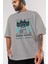 Kitsune Japanese Mask Ön Baskılı Gri Oversize T-Shirt Unisex Erkek Kadın Bisiklet Yaka 3