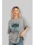 Kitsune Japanese Mask Ön Baskılı Gri Oversize T-Shirt Unisex Erkek Kadın Bisiklet Yaka 4