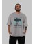Kitsune Japanese Mask Ön Baskılı Gri Oversize T-Shirt Unisex Erkek Kadın Bisiklet Yaka 5