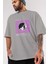 Distortion Ön Baskılı Gri Oversize T-Shirt Unisex Erkek Kadın Bisiklet Yaka 3