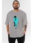 Brooklyn Style Ön Baskılı Gri Oversize T-Shirt Unisex Erkek Kadın Bisiklet Yaka 1