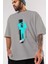 Brooklyn Style Ön Baskılı Gri Oversize T-Shirt Unisex Erkek Kadın Bisiklet Yaka 3