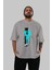 Brooklyn Style Ön Baskılı Gri Oversize T-Shirt Unisex Erkek Kadın Bisiklet Yaka 5