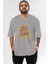 Zero Hug Bear Ön Baskılı Gri Oversize T-Shirt Unisex Erkek Kadın Bisiklet Yaka 1