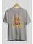 Zero Hug Bear Ön Baskılı Gri Oversize T-Shirt Unisex Erkek Kadın Bisiklet Yaka 2