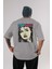 Topdoll Streetwear Arka Baskılı Gri Oversize T-Shirt Unisex Erkek Kadın Bisiklet Yaka 1