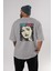 Topdoll Streetwear Arka Baskılı Gri Oversize T-Shirt Unisex Erkek Kadın Bisiklet Yaka 4