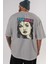 Topdoll Streetwear Arka Baskılı Gri Oversize T-Shirt Unisex Erkek Kadın Bisiklet Yaka 5