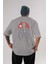 Frank Arka Baskılı Gri Oversize T-Shirt Unisex Erkek Kadın Bisiklet Yaka 1