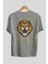 Aggressive Lion Arka Baskılı Gri Oversize T-Shirt Unisex Erkek Kadın Bisiklet Yaka 2