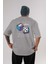 Dice Yazılı Arka Baskılı Gri Oversize T-Shirt Unisex Erkek Kadın Bisiklet Yaka 1