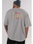 Houston Arka Baskılı Gri Oversize T-Shirt Unisex Erkek Kadın Bisiklet Yaka 5