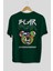Bear Bear Arka Baskılı Zümrüt Yeşili Oversize T-Shirt Unisex Erkek Kadın Bisiklet Yaka 2