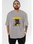 Teddy Bear Trouble Maker Ön Baskılı Gri Oversize T-Shirt Unisex Erkek Kadın Bisiklet Yaka 1