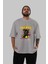 Teddy Bear Trouble Maker Ön Baskılı Gri Oversize T-Shirt Unisex Erkek Kadın Bisiklet Yaka 5