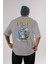 Tom ve Jerry Arka Baskılı Gri Oversize T-Shirt Bisiklet Yaka Pamuk Erkek Kadın 1