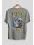 Tom ve Jerry Arka Baskılı Gri Oversize T-Shirt Bisiklet Yaka Pamuk Erkek Kadın 2