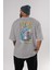 Tom ve Jerry Arka Baskılı Gri Oversize T-Shirt Bisiklet Yaka Pamuk Erkek Kadın 4