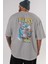 Tom ve Jerry Arka Baskılı Gri Oversize T-Shirt Bisiklet Yaka Pamuk Erkek Kadın 5