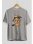 Tupac Gandhi Ön Baskılı Gri Oversize T-Shirt Unisex Erkek Kadın Bisiklet Yaka 2