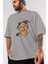Tupac Gandhi Ön Baskılı Gri Oversize T-Shirt Unisex Erkek Kadın Bisiklet Yaka 3