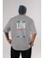 London City Yazılı Arka Baskılı Gri Oversize T-Shirt Unisex Erkek Kadın Bisiklet Yaka 1