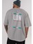 London City Yazılı Arka Baskılı Gri Oversize T-Shirt Unisex Erkek Kadın Bisiklet Yaka 5