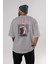 Gintoki Sakata Anime Arka Baskılı Gri Oversize T-Shirt %100 Pamuk Erkek Kadın 4