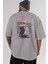 Gintoki Sakata Anime Arka Baskılı Gri Oversize T-Shirt %100 Pamuk Erkek Kadın 5