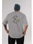 Wolverine Arka Baskılı Gri Oversize T-Shirt Unisex Erkek Kadın Bisiklet Yaka 1
