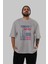 Tokyo 4 Ön Baskılı Gri Oversize T-Shirt Unisex Erkek Kadın Bisiklet Yaka 5