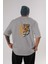 Savage Brooklyn Yazılı Arka Baskılı Gri Oversize T-Shirt Unisex Erkek Kadın Bisiklet Yaka 1