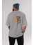 Savage Brooklyn Yazılı Arka Baskılı Gri Oversize T-Shirt Unisex Erkek Kadın Bisiklet Yaka 4