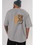 Savage Brooklyn Yazılı Arka Baskılı Gri Oversize T-Shirt Unisex Erkek Kadın Bisiklet Yaka 5