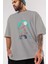 Zombie Killer Ön Baskılı Gri Oversize T-Shirt Unisex Erkek Kadın Bisiklet Yaka 3