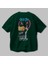 Put On Smile Bear Arka Baskılı Zümrüt Yeşili Oversize T-Shirt Erkek Kadın Bisiklet Yaka 3