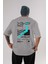 Japan Life Arka Baskılı Gri Oversize T-Shirt Unisex Erkek Kadın Bisiklet Yaka 1