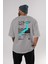 Japan Life Arka Baskılı Gri Oversize T-Shirt Unisex Erkek Kadın Bisiklet Yaka 4