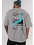 Japan Life Arka Baskılı Gri Oversize T-Shirt Unisex Erkek Kadın Bisiklet Yaka 5