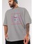 Less Of Emotion Ön Baskılı Gri Oversize T-Shirt Unisex Erkek Kadın Bisiklet Yaka 3