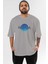 Nevada Ön Baskılı Gri Oversize T-Shirt Unisex Erkek Kadın Bisiklet Yaka 1