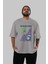 Now You See Me Ön Baskılı Gri Oversize T-Shirt Unisex Erkek Kadın Bisiklet Yaka 5