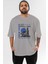 New York 3 Ön Baskılı Gri Oversize T-Shirt Unisex Erkek Kadın Bisiklet Yaka 1