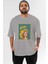 Yellow Girls Retro Ön Baskılı Gri Oversize T-Shirt Unisex Erkek Kadın Bisiklet Yaka 1