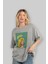 Yellow Girls Retro Ön Baskılı Gri Oversize T-Shirt Unisex Erkek Kadın Bisiklet Yaka 4